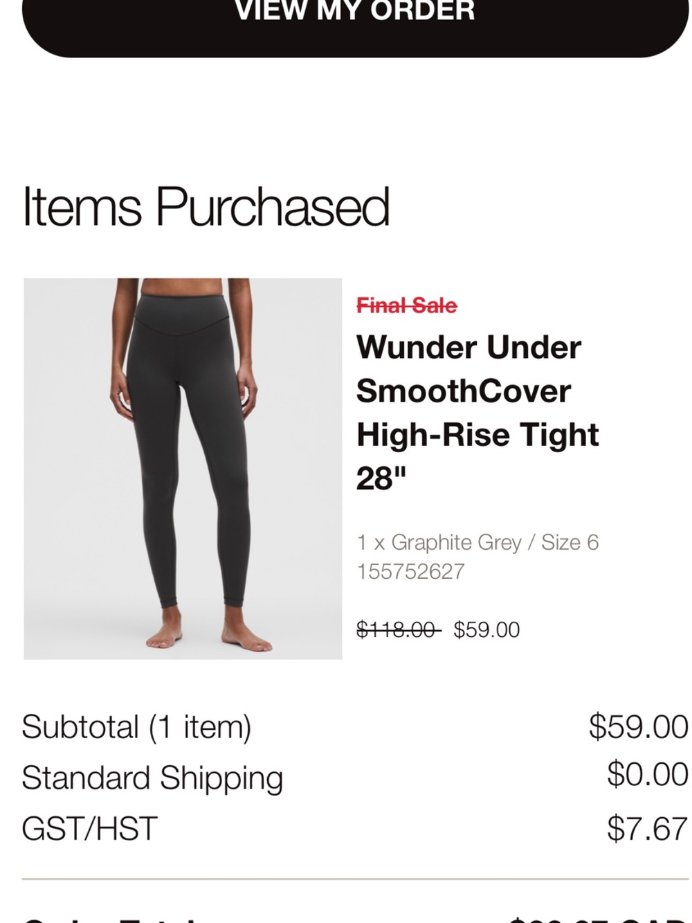 lululemon Wunder under high rise tight 28”